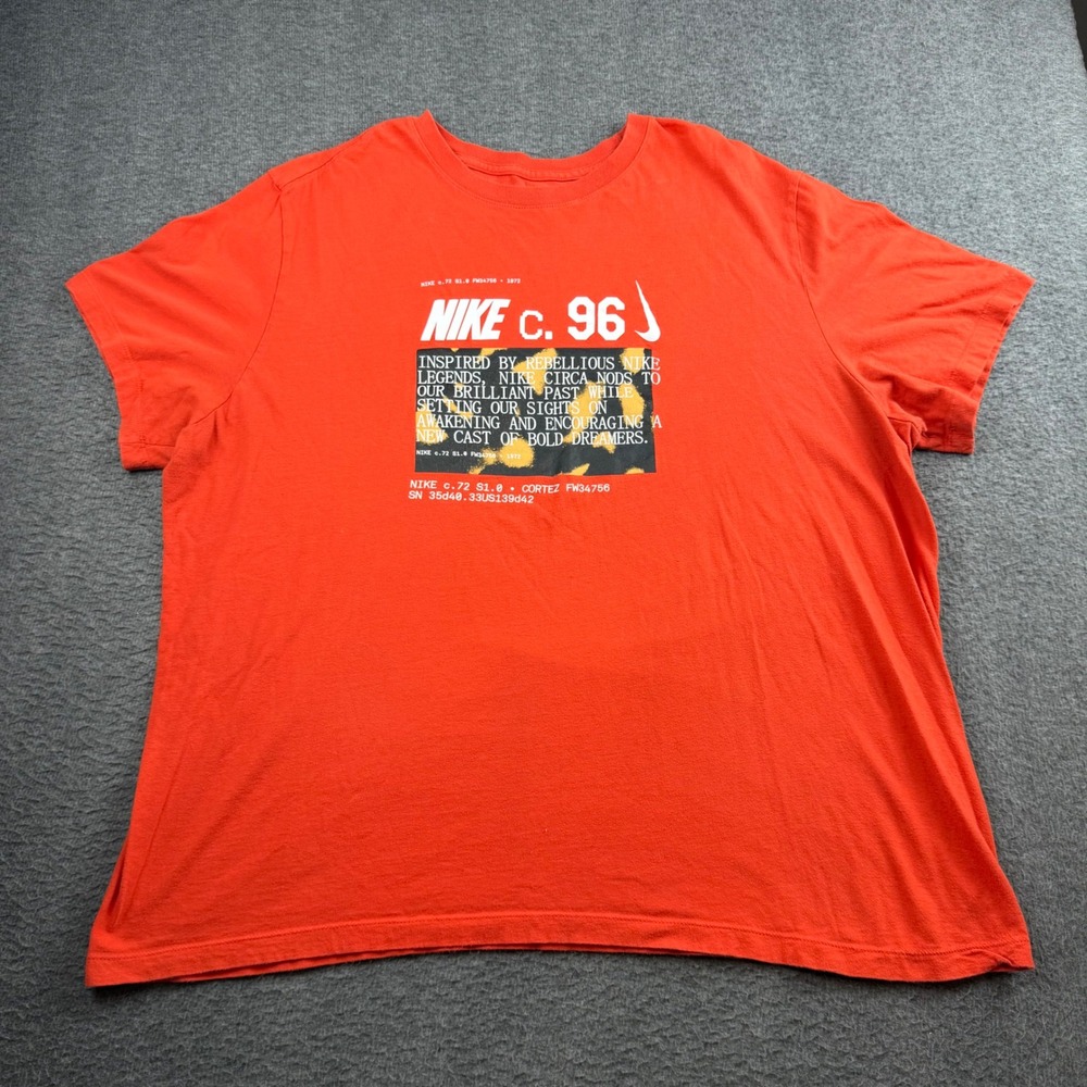 Nike‎ T-Shirt Men's XXL Orange Graphic Nike Circa 96 Bold Dreamers Cortez Tee